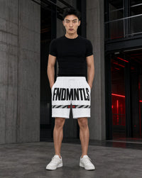 FNDMNTLS Infrastructure Mi Tong Mesh Shorts in white — single product campaign image