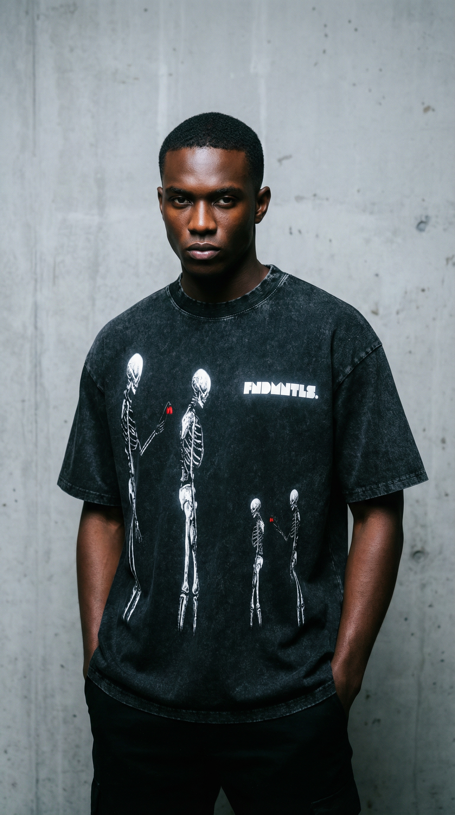 Model wearing Nephilim Oversized Graphic Tee | FNDMNTLS