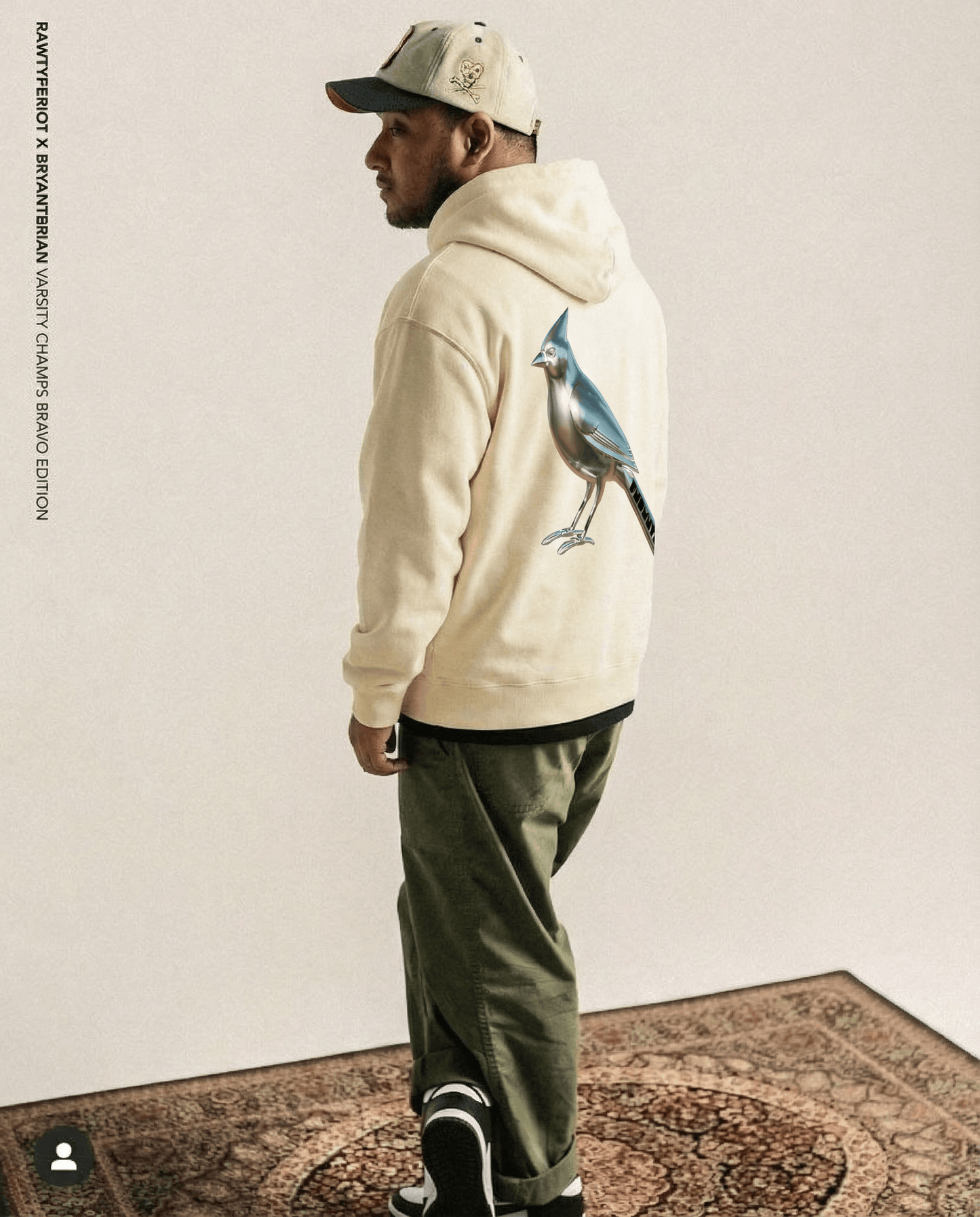 Model wearing Chrome Cardinals hoodie