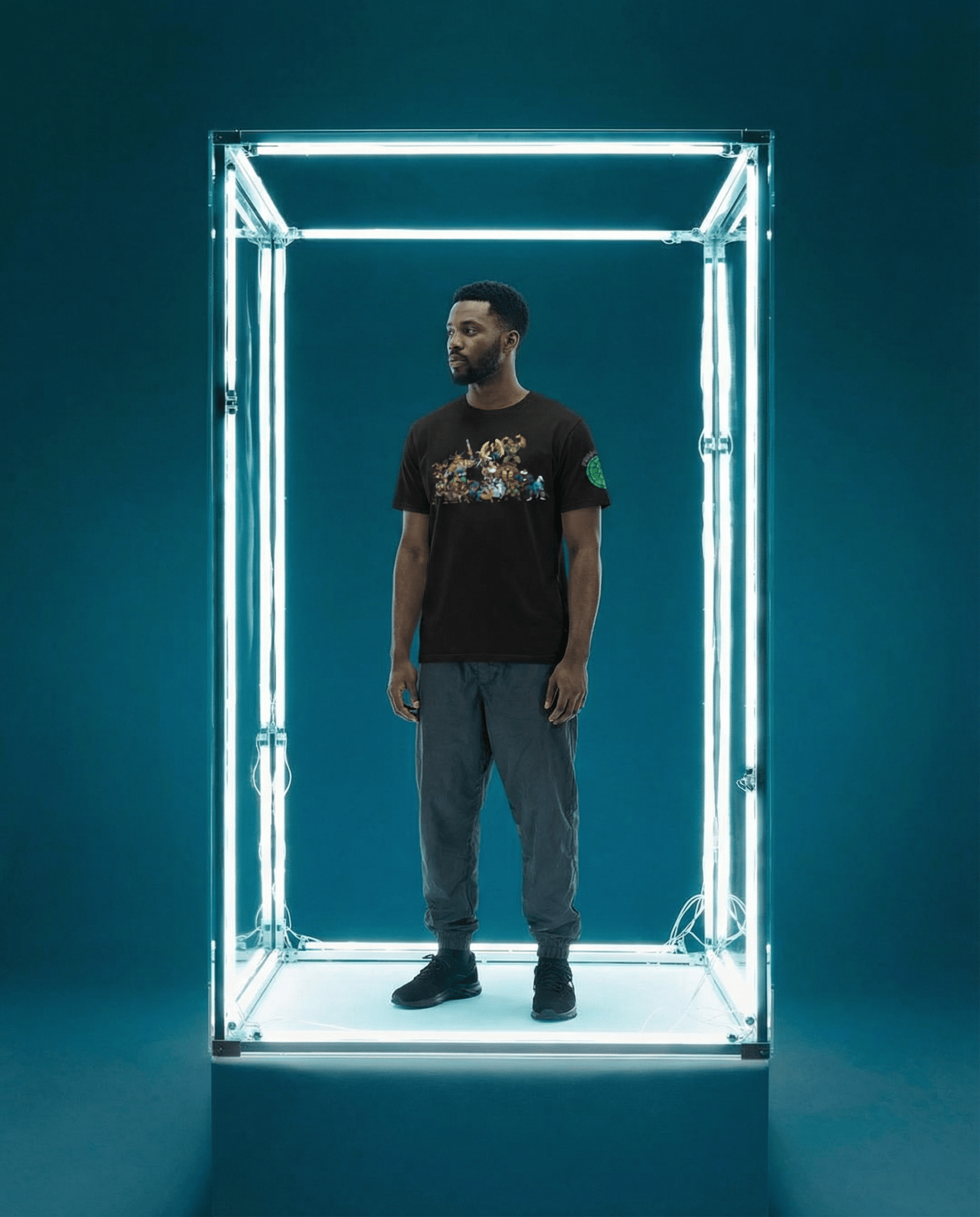 Model wearing Turtle Power Alliance Tee | FNDMNTLS