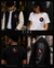 A four-panel promotional collage showing people wearing a circular bird-with-cross-out logo patch on different apparel items: a black varsity jacket, a white T-shirt, a black T-shirt from the back, and a black leather jacket. The center text reads “FIRE Stay Driven.