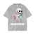 Wake UP Oversize Snow Washed Graphic T-Shirt in grey with skeleton and coffee print, made from 100% cotton. Unisex streetwear tee.