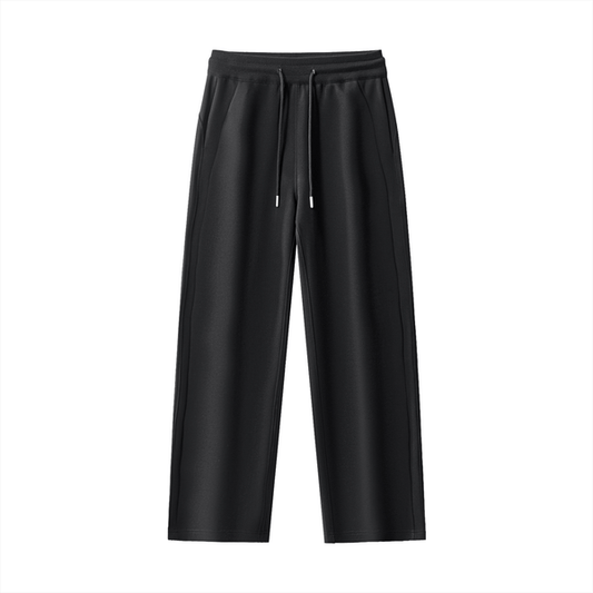 Black Essential Drawstring Straight-Leg Sweatpants with side pockets and elastic waistband, ideal for casual or gym wear.
