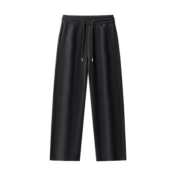 Black Essential Drawstring Straight-Leg Sweatpants with side pockets and elastic waistband, ideal for casual or gym wear.