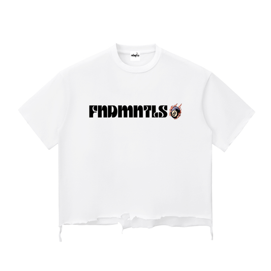 white 8 Ball Snow Wash Raw-Hem Boxy T-shirt

