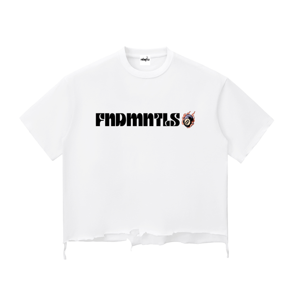 white 8 Ball Snow Wash Raw-Hem Boxy T-shirt

