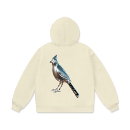 Chrome Cardinals Oversize Heavyweight Fleece Hoodie in cream back view with bird design