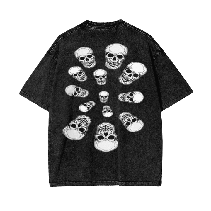 Oversized black T-shirt with white skull graphic design for casual wear back view