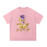 Frieza Essential Cotton T-Shirt in pink showcasing anime character design and Japanese text. Unisex cotton tee perfect for casual style.