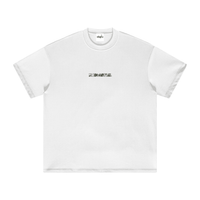 White heavyweight earth tone T-shirt with front logo