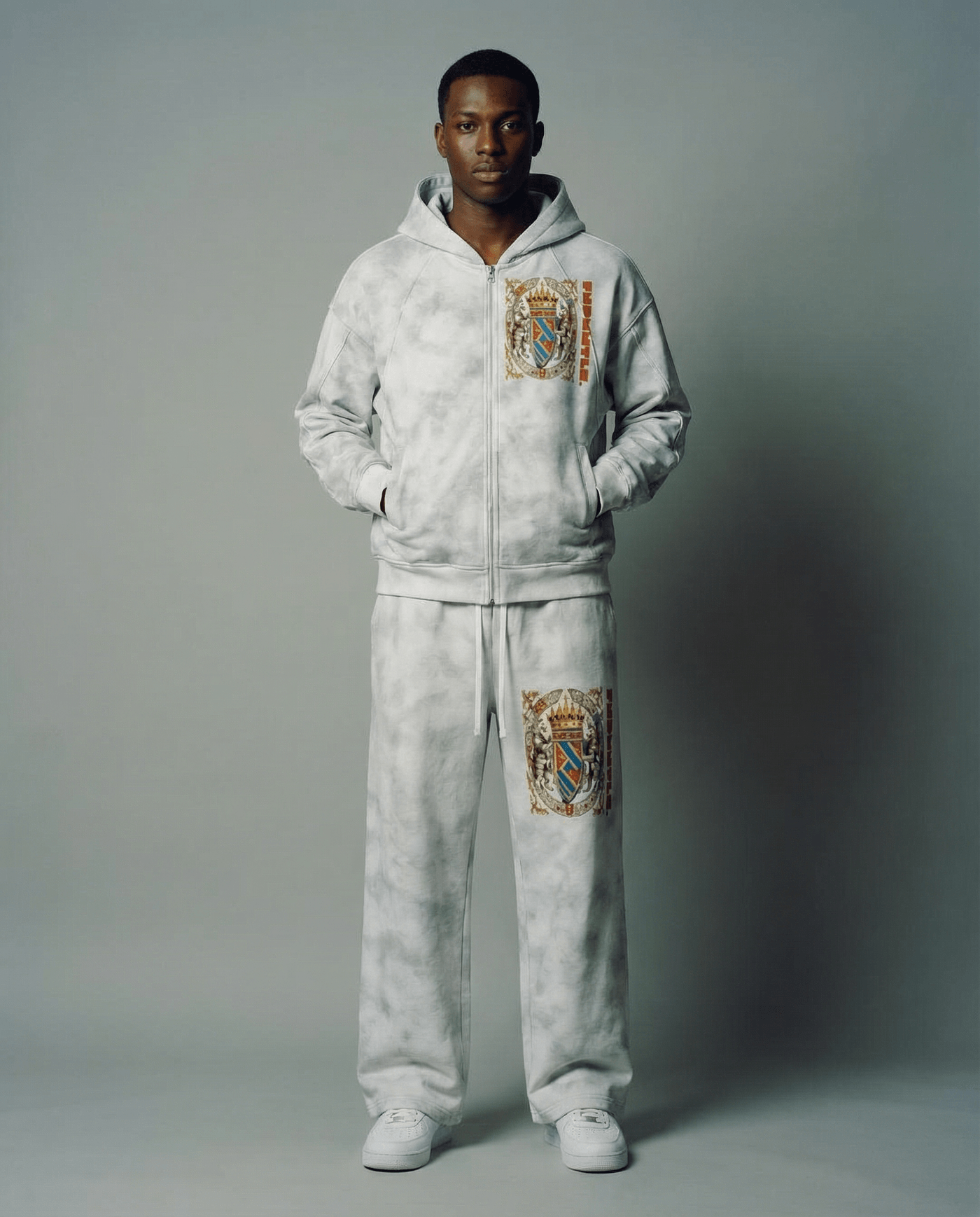 FNDMNTLS. Armor of God Gray TieDye ZipUp Hoodie