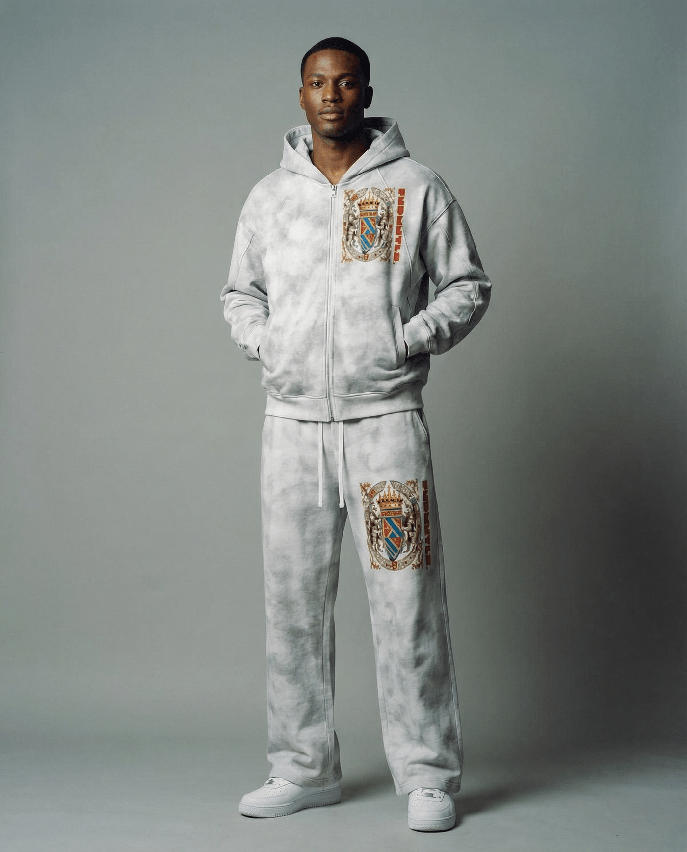 FNDMNTLS. Armor of God Gray Fleece Tie-Dye Sweatpants