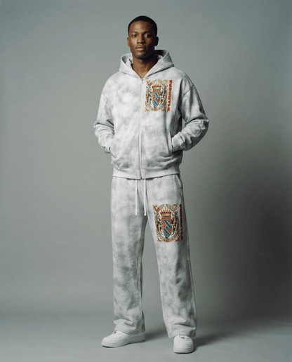 FNDMNTLS. Armor of God Gray Fleece Tie-Dye Sweatpants