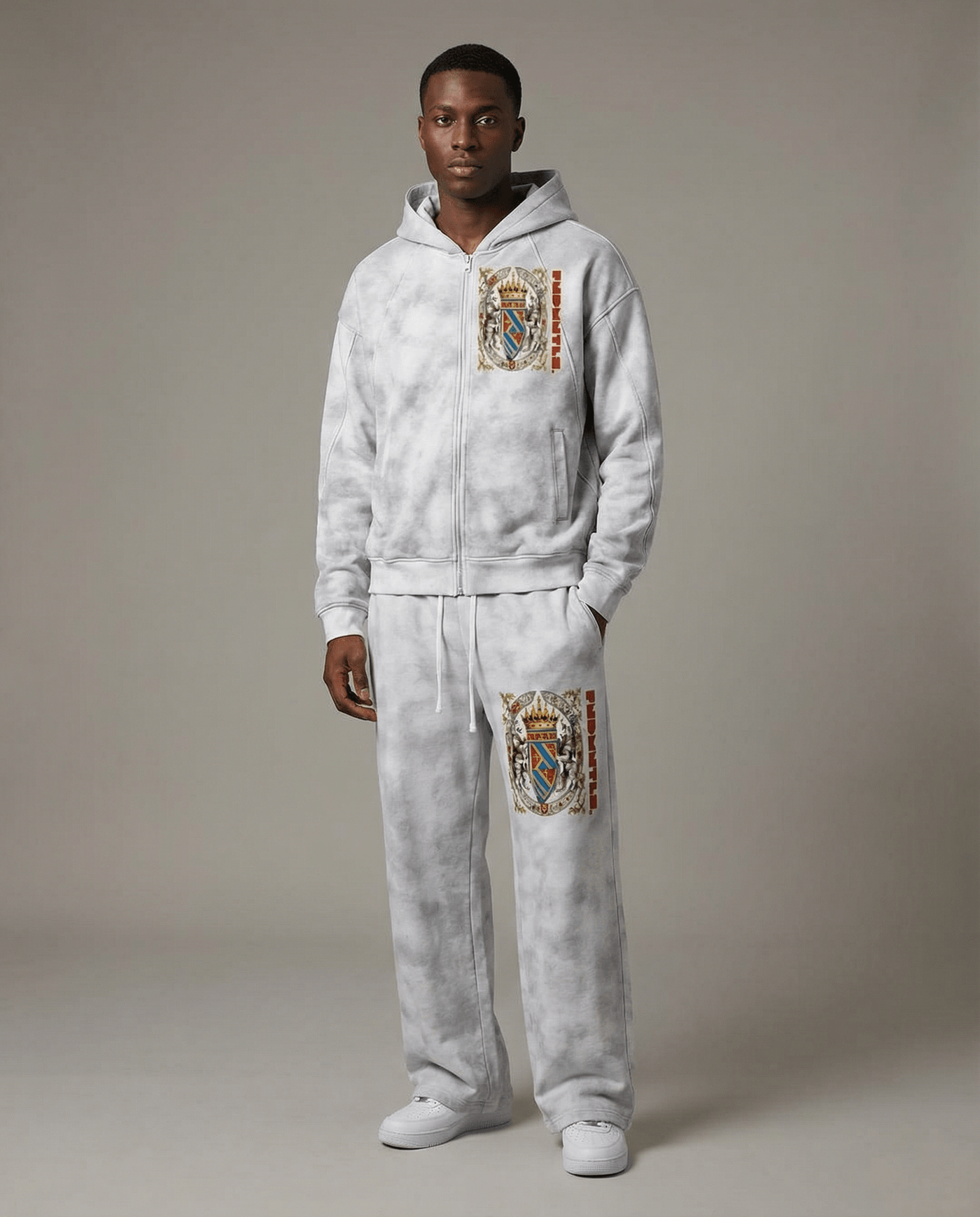 FNDMNTLS. Armor of God Gray Fleece Tie-Dye Sweatpants