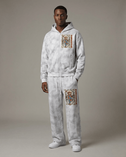 FNDMNTLS. Armor of God Gray Fleece Tie-Dye Sweatpants