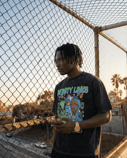 Aliens Oversize Snow Washed Graphic T-Shirt by Shop FNDMNTLS - Tshirts, 100% Cotton, 100% Cotton Shirt