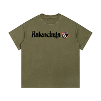 Balenciaga Vintage Wash Cotton T-Shirt in olive green with black logo and flaming 8-ball print, ideal for relaxed summer outfits.