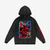 Back view of black cotton oversized hoodie with vibrant M. Bison artwork, showcasing snow washed texture and relaxed fit.