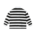 Back view of black and white Color Block Stripe Polo Shirt showing horizontal stripes and clean finish, made for casual comfort.
