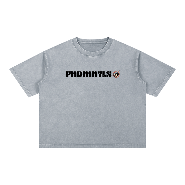 Mineral Wash Boxy Cotton T-Shirt in grey with bold black graphic, made from 100% cotton for comfort and everyday wear.