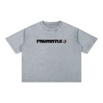 Mineral Wash Boxy Cotton T-Shirt in grey with bold black graphic, made from 100% cotton for comfort and everyday wear.