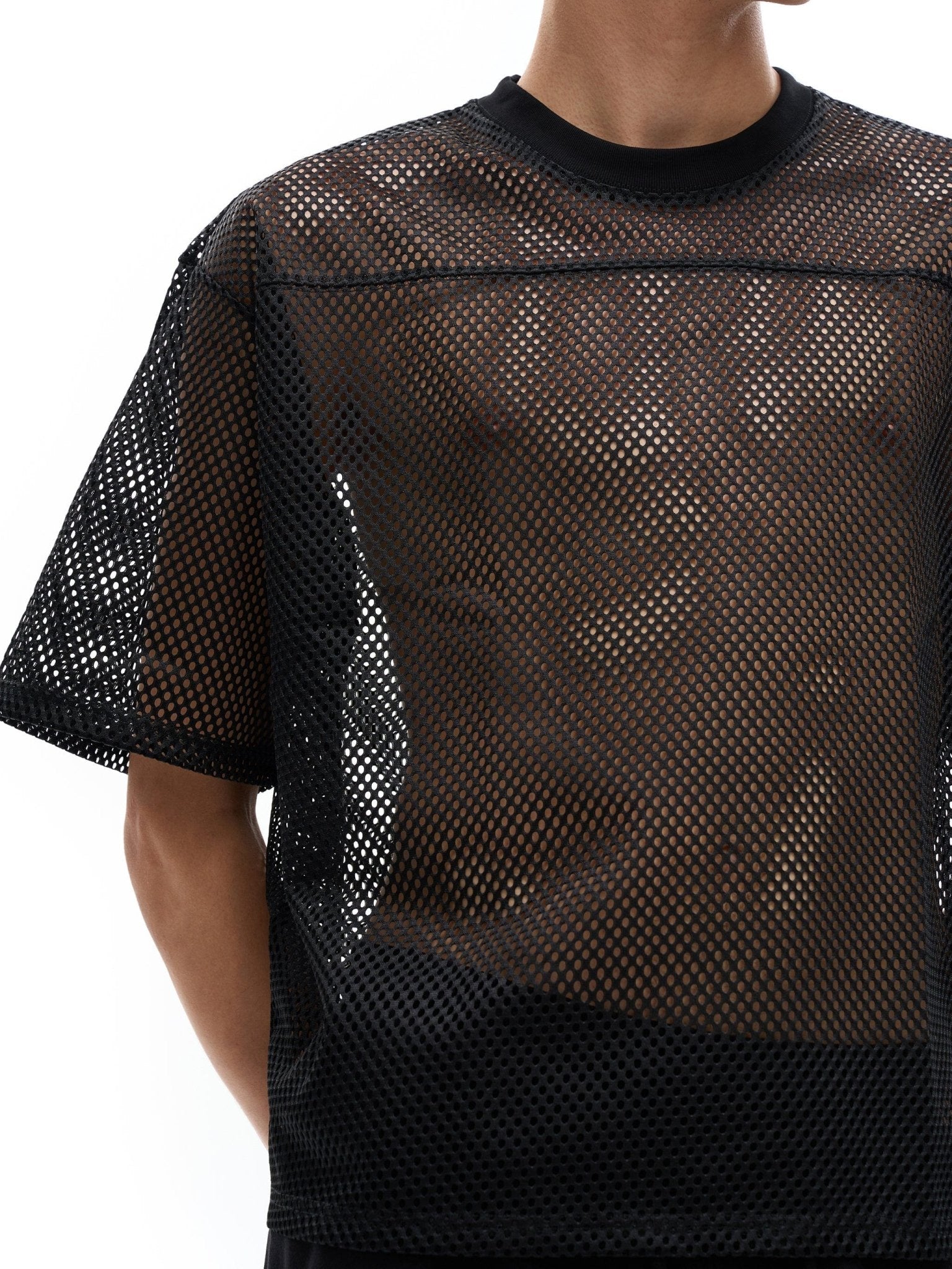 Boxy Net T-Shirt with Bird Motif - Stylish & Versatile Style by Shop FNDMNTLS - Tshirts, Boxy Net T-shirt, Casual Wear