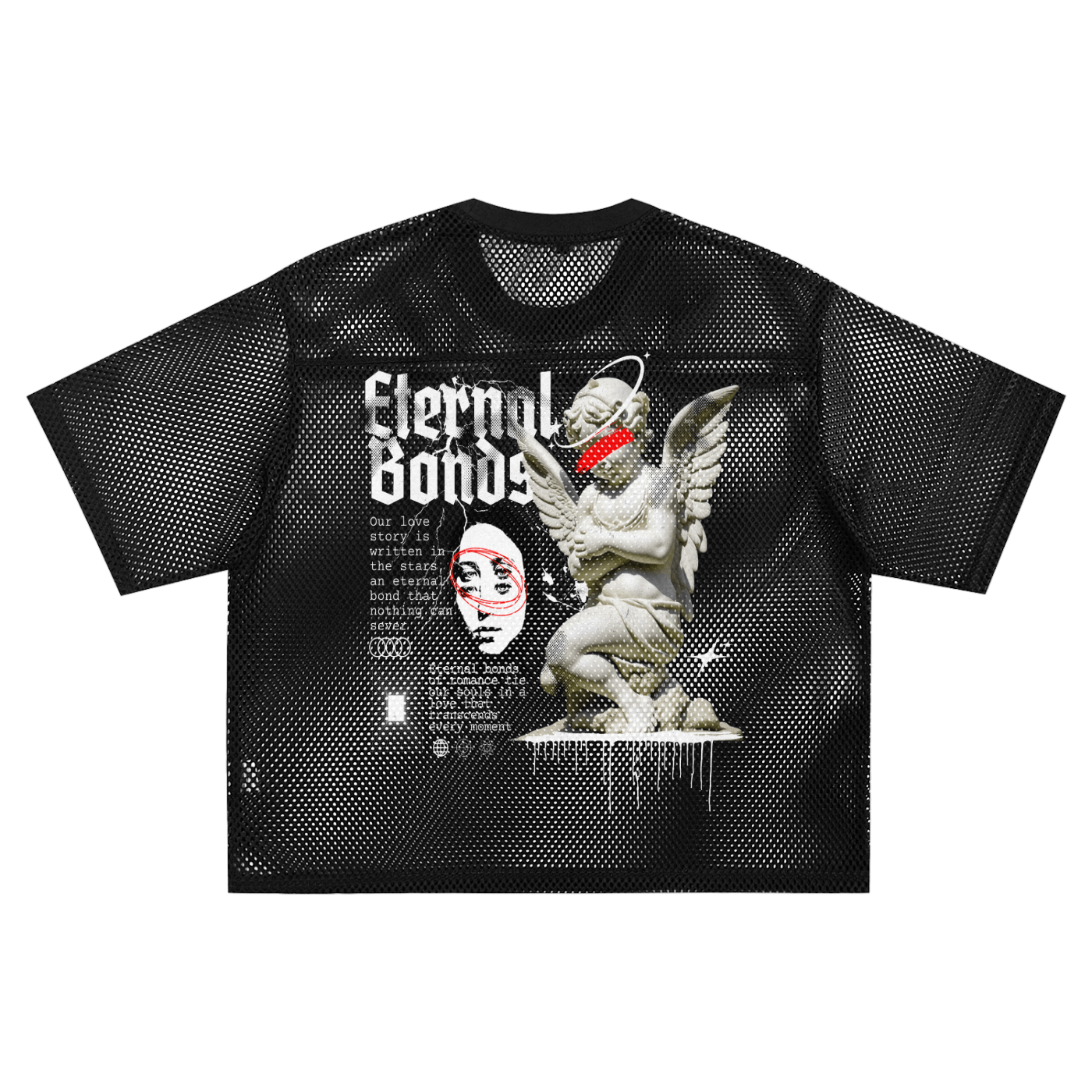 Boxy Net T-Shirt with Bird Motif - Stylish & Versatile Style by Shop FNDMNTLS - Tshirts, Boxy Net T-shirt, Casual Wear