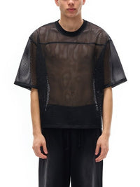 Boxy Net T-Shirt with Bird Motif - Stylish & Versatile Style by Shop FNDMNTLS - Tshirts, Boxy Net T-shirt, Casual Wear