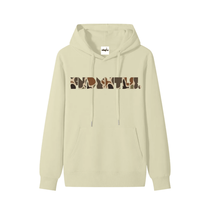 Cream hoodie with camouflage logo