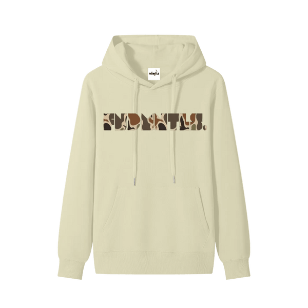 Cream hoodie with camouflage logo