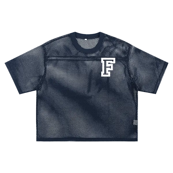 Navy Chrome Cardinals Boxy Net T-shirt with white 'F' chest logo. Short sleeve unisex fit crafted from 100% polyester mesh.