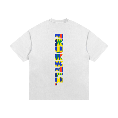 Blue Kinte Heavyweight Cotton T-Shirt, in white back view