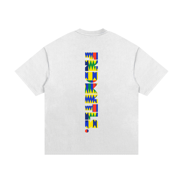 Blue Kinte Heavyweight Cotton T-Shirt, in white back view
