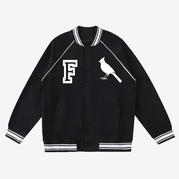 Chrome Cardinal Contrast Trim Raglan Varsity Jacket by Shop FNDMNTLS - Varsity Jackets, Chrome Cardinals, fleeced