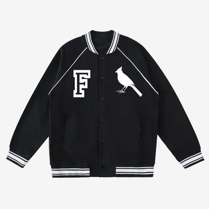 Chrome Cardinal Contrast Trim Raglan Varsity Jacket by Shop FNDMNTLS - Varsity Jackets, Chrome Cardinals, fleeced