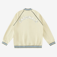 Chrome Cardinal Contrast Trim Raglan Varsity Jacket by Shop FNDMNTLS - Varsity Jackets, Chrome Cardinals, fleeced