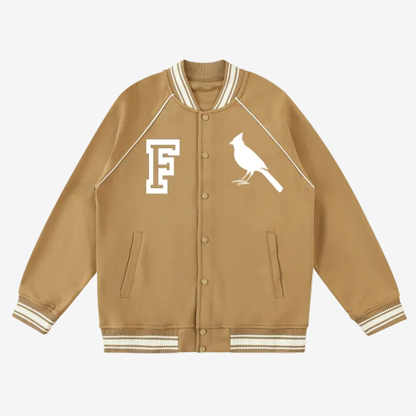Chrome Cardinal Contrast Trim Raglan Varsity Jacket by Shop FNDMNTLS - Varsity Jackets, Chrome Cardinals, fleeced