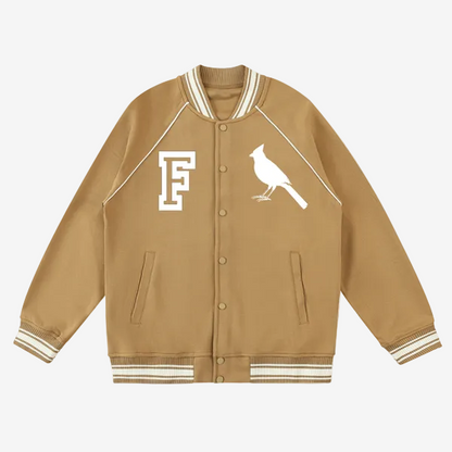 Chrome Cardinal Contrast Trim Raglan Varsity Jacket by Shop FNDMNTLS - Varsity Jackets, Chrome Cardinals, fleeced
