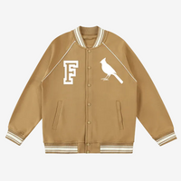 Chrome Cardinal Contrast Trim Raglan Varsity Jacket by Shop FNDMNTLS - Varsity Jackets, Chrome Cardinals, fleeced