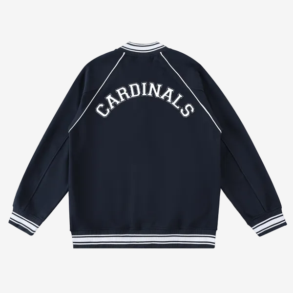 Chrome Cardinal Contrast Trim Raglan Varsity Jacket by Shop FNDMNTLS - Varsity Jackets, Chrome Cardinals, fleeced