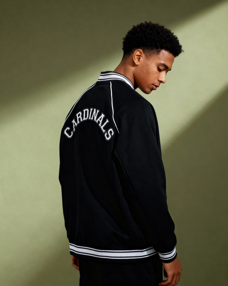 Chrome Cardinal Contrast Trim Raglan Varsity Jacket - Heretic - s Streetwear - drop access - fleeced varsity jacket -  product_type