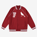 Chrome Cardinal Contrast Trim Raglan Varsity Jacket by Shop FNDMNTLS - Varsity Jackets, Chrome Cardinals, fleeced