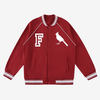 Chrome Cardinal Contrast Trim Raglan Varsity Jacket by Shop FNDMNTLS - Varsity Jackets, Chrome Cardinals, fleeced