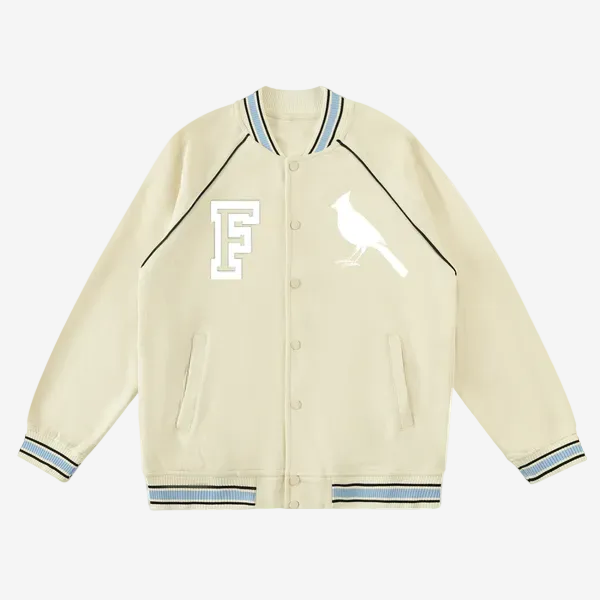 Chrome Cardinal Contrast Trim Raglan Varsity Jacket by Shop FNDMNTLS - Varsity Jackets, Chrome Cardinals, fleeced