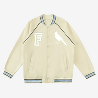 Chrome Cardinal Contrast Trim Raglan Varsity Jacket by Shop FNDMNTLS - Varsity Jackets, Chrome Cardinals, fleeced