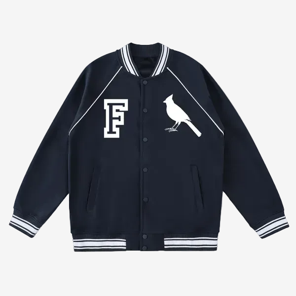 Chrome Cardinal Contrast Trim Raglan Varsity Jacket by Shop FNDMNTLS - Varsity Jackets, Chrome Cardinals, fleeced