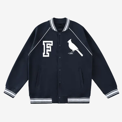 Chrome Cardinal Contrast Trim Raglan Varsity Jacket by Shop FNDMNTLS - Varsity Jackets, Chrome Cardinals, fleeced