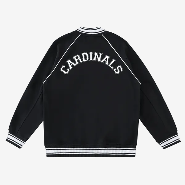 Chrome Cardinal Contrast Trim Raglan Varsity Jacket by Shop FNDMNTLS - Varsity Jackets, Chrome Cardinals, fleeced