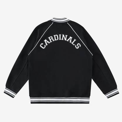 Chrome Cardinal Contrast Trim Raglan Varsity Jacket by Shop FNDMNTLS - Varsity Jackets, Chrome Cardinals, fleeced