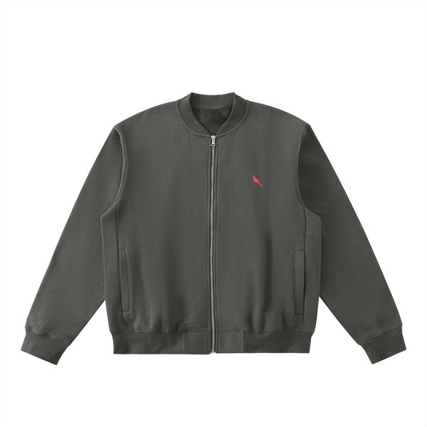 Chrome Cardinal Essential Zip-Up Fleeced Varsity Jacket by Shop FNDMNTLS - polo jacket, Chrome Cardinals FNDMNTLS